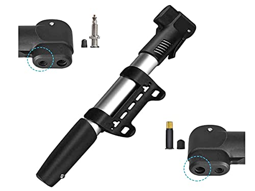 Bomba de bicicleta, bomba de bicicleta portátil, inflador manual universal, doble adaptador para válvula Schrader y Presta, soporte para marco incluido