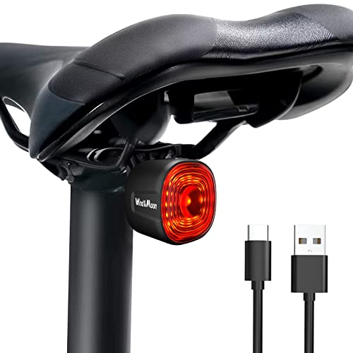 Wind&Moon Luz Trasera de Bicicleta Inteligente Recargable por USB, 6 Modos de Parpadeo, Sensor de Freno, Impermeable Luz Trasera de Bicicleta de Montaña de Aleación de Aluminio.