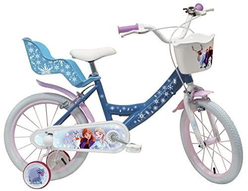 A.T.L.A.S. Bicicleta Infantil de 16 Pulgadas, para niña, Frozen con 2 Frenos, Cesta Delantera, portamuñecas traseras, Guardabarros y estabilizadores.