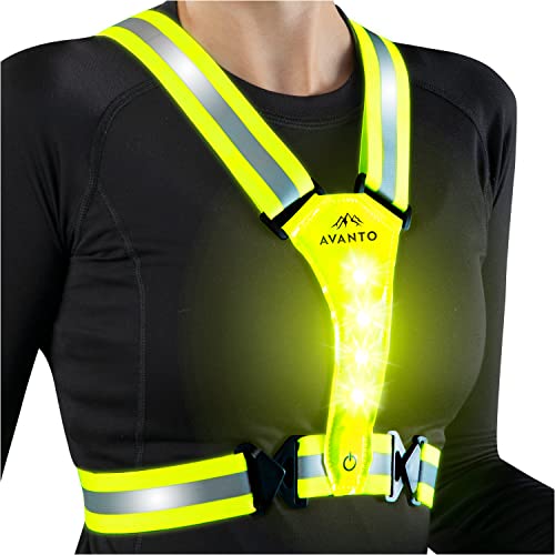 AVANTO Chaleco de seguridad LED para correr, Original, Luz Running Pecho, Chaleco Reflectantes, Linterna Running, Luz Para Pasear Perros
