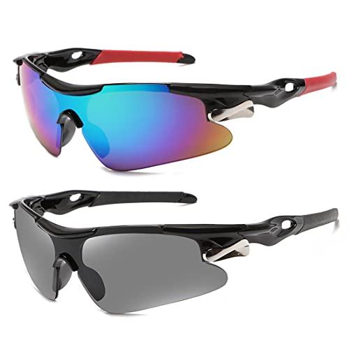 Weinsamkeit 2 PCS Gafas Sol Polarizadas Ciclismo Hombre Mujer, Gafas de Sol Deportivas, con Protección UV400 para Gafas Deportivas Retro Conducir Un Coche Correr Pesca Esquí Golf Ciclismo Gafas