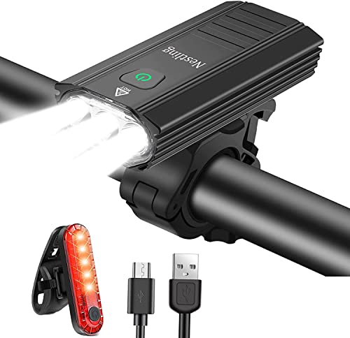 Nestling® Luz Seguridad LED para Bicicleta Delantera y Trasera, Recargable USB, 3000 Lumen Potente, 6 Iluminación Modos, IP65 Impermeable, para Ciclismo de Montaña y Carretera