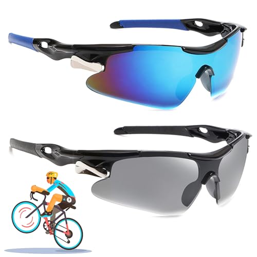 2 Gafas Polarizadas para Bicicleta, Protección UV400 Gafas de Sol Deportivas para Hombre Mujer, Gafas Ciclismo Gafas de Sol Deportivas para Andar en Bicicleta, Correr, Escalar, Camping, Golf