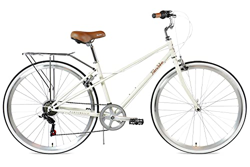 FabricBike Portobello - Bicicleta de Paseo Mujer, Bicicleta Urbana Vintage Retro, Bicicleta de Ciudad Estilo Holandesa con Cambios Shimano Sillín Confortable. (Portobello Cream)