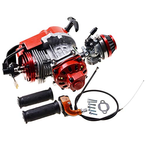 GOOFIT mejorado 49CC motor de 2 tiempos reemplazo para mini vehículo todoterreno DIY motor bicicleta de bolsillo gasolina G scooter ATV quad bike rojo